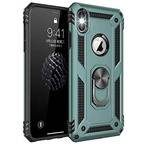 Korecase Compatible with iPhone X iPhone Xs Case, Extreme protection Military Armor Dual Layer Protective Cover with 360 Degree Swivel Ring Kickstand Blue