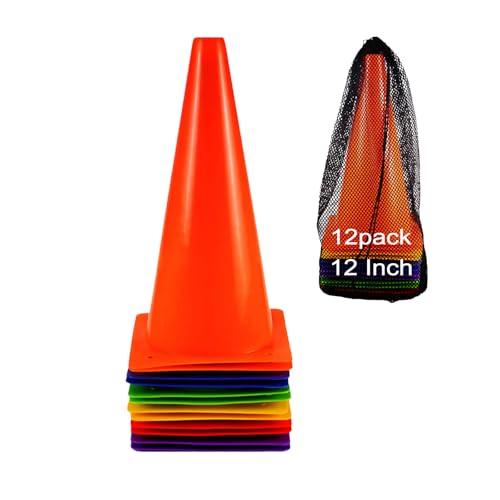 12 Inch Traffic Training Cones 12 Pack Plastic Cones Sports Training Agility Safety Parking Cones Agility Field Marker Cones for Soccer Basketball Football Outdoor Sport Activity