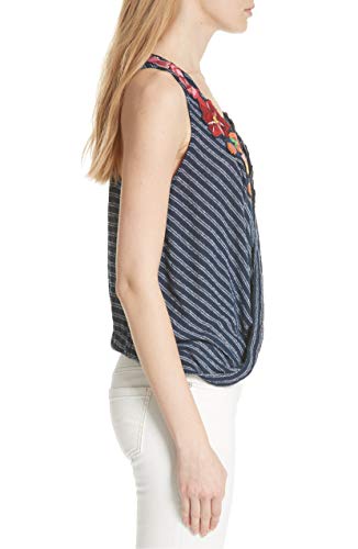 Free People Womens Frida Embroidered Faux-Wrap Tank Top Navy S #TOP2