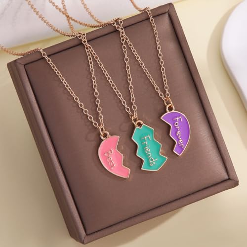 BFF Necklace for 3 Best Friend Pendant Necklace Heart Broken Stitching Necklace 3 Way Friendship Matching Necklace for Women Friendship Necklace Jewelry2