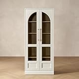 mopio Blake Tall Display Cabinet, Kitchen Buffet Pantry Cabinet, Trophy Display Case, Storage Cabinet Scratch Resistant Acrylic, Modern Farmhouse Curio Cabinet with Doors (White Oak Arched, Single)