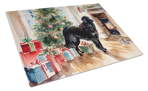 Caroline's Treasures DAC2658LCB Flat-Coated Retriever Cozy Christmas Glass Cutting Board Large Decorative Tempered Glass Kitchen Cutting and Serving Board Large Size Chopping Board