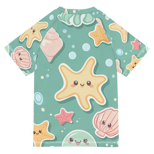 Sea Animal Blue Girl Bathing Suit UV Protection Youth Sports Tshirts Swimwear Beach Tops 3T2