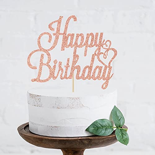 Rose Gold Glitter Happy Birthday Cake Topper, Birthday Party Decorations Supplies #TOP3