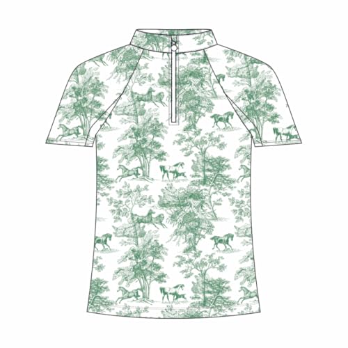 Dapplebay Kids Green Equestrian Toile 1/4 Zip - Short Sleeve-14-16