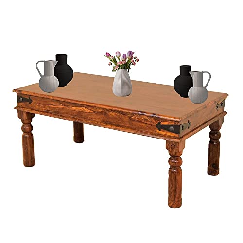Image of Wooden Rectangle Center Coffee Table for Living Room | Sofa Centre Coffee Table for Home & Office | Sheesham Wood, Brown Finish