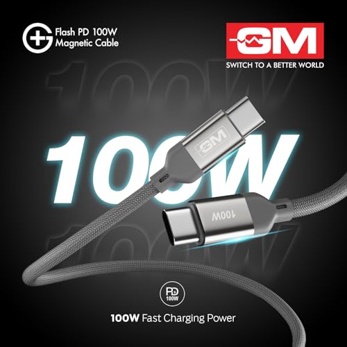 Image of GM G+ Flash PD 100W Grey Magnetic Cable | Type-C to Type-C |1.2M Length| Premium Braided Copper Wire | Durable & Wear-Resistant for Seamless Charging and Data Transmission