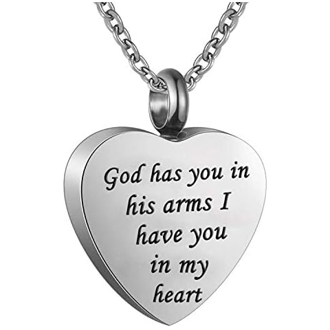 Norya Cremation Jewelry Urn Necklace for Ashes Stainless Steel Memorial Pendant (God Has You in His Arms I Have You in My Heart) Cover