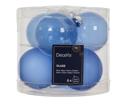 6X Blaue Christbaumkugeln 6 cm - Matt & Transparent, Glas, Dekoration für Weihnachtsbaum