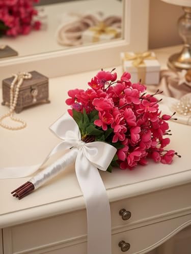 Image of ARTSY Artificial Flowers Bunch for Decoration Cherry Blossom, Ideal for vase, Home, Office Decor, Gifts, Craft, Artificial Plants for Decoration, Without vase, Maroon, Combo, 2 Piece, 55 cm Height |