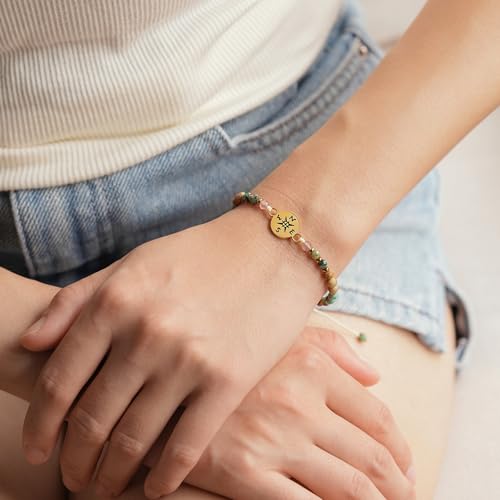 HGDEER Natural Stone Compass Bracelet for Women Girl, Birthday Graduation Christmas Retirement Farewell Goodbye Going Away Gift for Woman Friends with Message Card 5