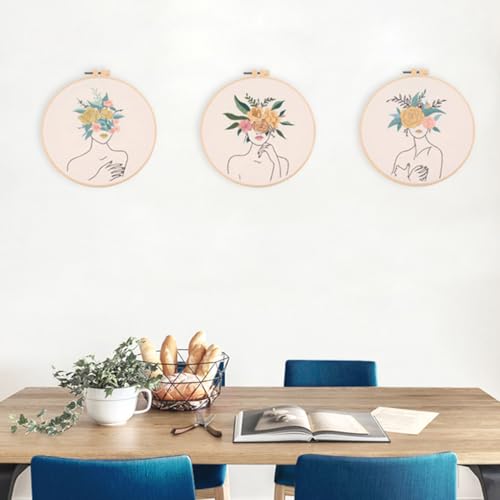 Image of Chenflying Embroidery Starter Kits, 1 /3 Sets Art Embroidery Kits for Beginners Adults with Embroidery Hoops Threads Needles and Instructions (Beige 4)