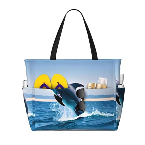 Jumping Up Dolphins Large Capacity Waterproof Sandproof Multifunctional Beach Travel Camping Picnic Storage Bag