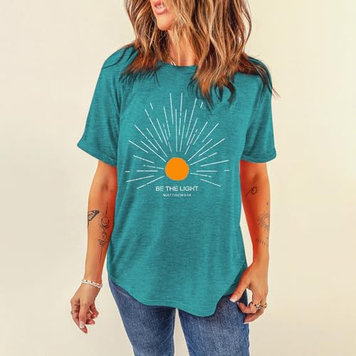 MAIHUN Christian Shirt Womens Be The Light Tshirt Sunburst Vintage Bible Verse Tee Top2