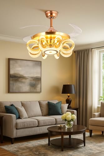 Image of HDC Luxe Orbit Crystal Ring LED Chandelier Fan with Remote Control | Modern Decorative Ceiling Fan with Light for Living Room Bedroom Dining Room Home Decor