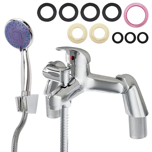 Robinets de baignoire Sonhomay avec pommeau de douche à main et tuyau de 1,5 m. Robinet de baignoire à montage sur plate-forme à poignée unique. Ensemble...