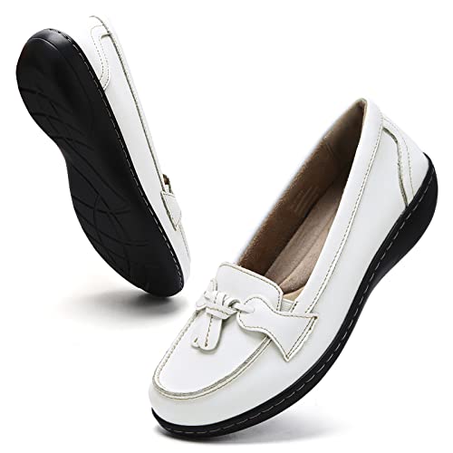 Image of Maichal Loafers for Women Slip On Comfort Leather Tassel Dress Shoes