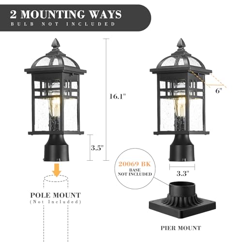 EMLIVIAR 16 Inch Outdoor Pillar Light, 1-Light for Exterior Pole Light Fixtures for Front Door, Die-cast Aluminum in Black Finish, DE281P BK by EMLIVIAR - Used condition - Image 6