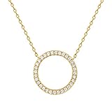 PAVOI 14K Yellow Gold Plated Circle CZ Solitaire Necklace | Dainty Cubic Zirconia Halo Pendant Necklaces for Women