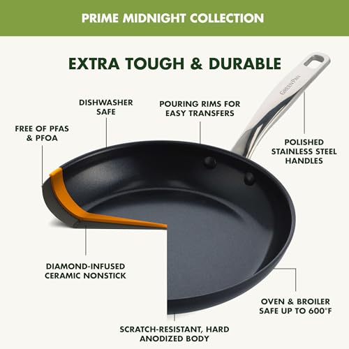 Greenpan CC002675-001 Chatham Prime Midnight 8 Inch And 10 Inch Frying Pan Set, Hard Anodized Ceramic Nonstick thumb #3