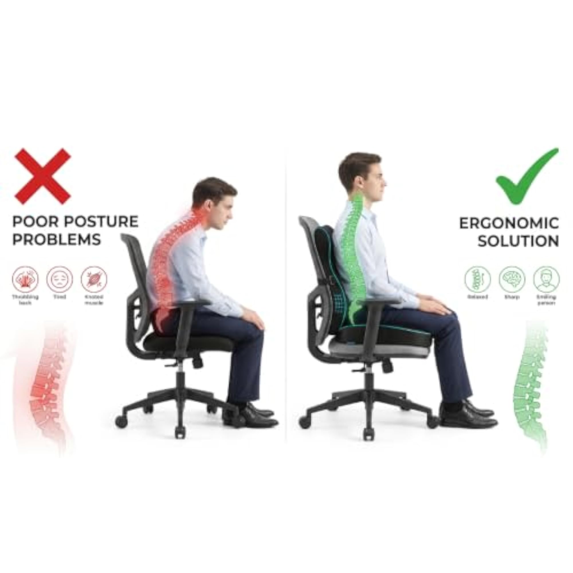 Orthopedic Memory Foam Seat Cushion & Lumbar Support Combo