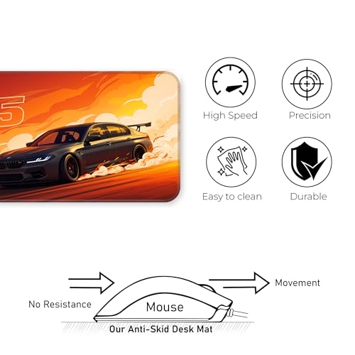 Image of Skiditos BeeMW M5 Desk Pad - Sunset Drift Edition | XL Mouse Pad for Gamers & Car Lovers | Smooth Non-Slip Desk Mat with Bold Drift Art | Racing Decor for Home Office