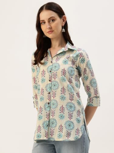 Image of feranoid Classic Collared Cotton Shirt with 3 /4 Sleeve for a Timeless Casual Look