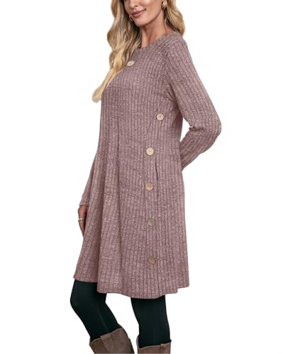 Image of OFEEFAN Brown Dress Woman Dresses for Women 2026 Casual Long Sleeve Sweater Dress 2XL