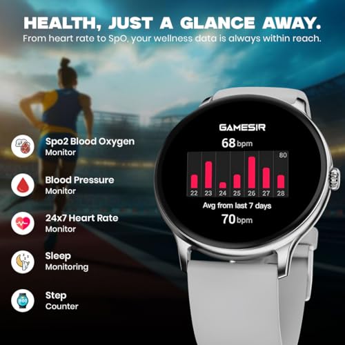 Image of GameSir Glavito Round Dial Smartwatch with 1.49 inch AMOLED Display, 100+ Sports Modes, IP67, Bluetooth Calling, Functional Crown Control, Health Tracking, 100+ Watch Faces for Men & Women (Grey)