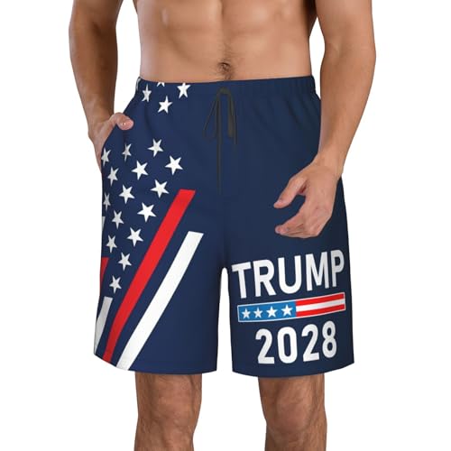 FKHARRIS Tru-m-p 2028 Men's Swim Trunks with Pockets Bathing Suit Board Shorts Swimwear Long Shorts -