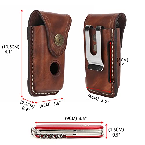 TOURBON Ledergürteltasche für Klappmesser EDC Multitool Holster Pen Kinfe Case mit Schnappverschluss Braun