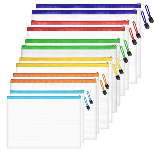 ATB-Foger 12 Pcs Mesh Plastic Zip Bag Dokumententaschen mit Reißverschluss Kunststoff Mesh Datei Taschen für Schule, Zuhause, Büro, Reisen, Kosmetika 6 Größen