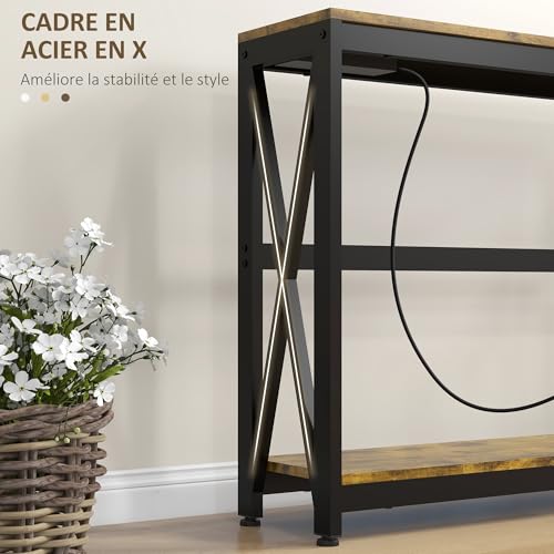 Table console industrielle 2 USB + 2 prises, HOMCOM