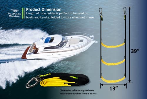 Pactrade Marine Emergency Rope Ladder Assist Boarding Foldable Inflatable Fishing Dinghy Boat Kayak Motorboat Canoeing Sailboat Yacht (3 Steps)