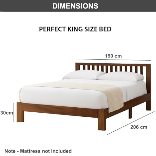 Image of King Size Solid Wood Premium Minimalist Bed | Modern Durable Double Bed - Walnut Finish - 78x72 inches