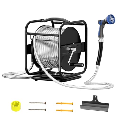 100ft Retractable Garden Hose Reel, Wall Mounted Metal Garden Hose