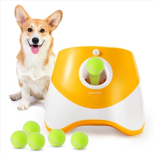 犬 ボールランチャー ボールランチャー 犬 おもちゃ ボール 自動 投げ 投球機 3種類の発射距離 6つのミニテニスボール付き 自動ボールランチャー USB充電 3〜5時間のバッテリー寿命 犬 知育玩具 運動不足対策 ストレス解消 オレンジ色