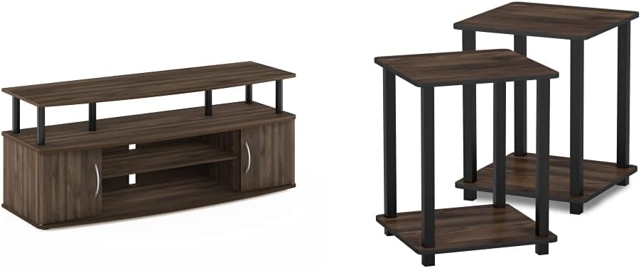 Furinno Jaya Large Entertainment Stand for TV Up to 55 Inch, Columbia Walnut/Black & Simplistic Set of 2 End Table, Columbia Walnut/Black : Electronics