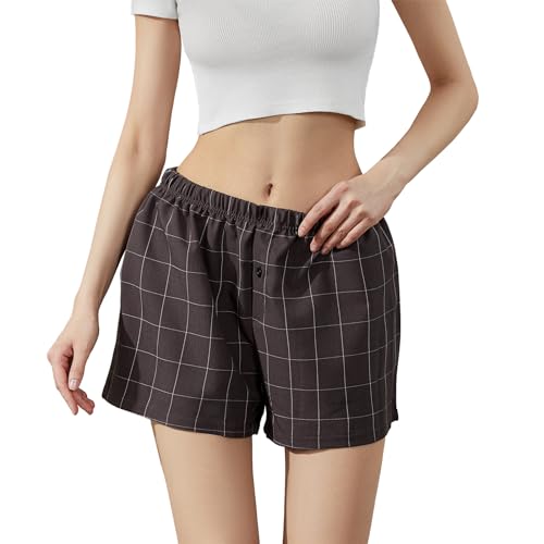 Image of Womens Boxer Shorts Y2k Lounge Pj Shorts Low Rise Striped Pajamas Sleep Lounge Plaid Gingham Micro Short Pants