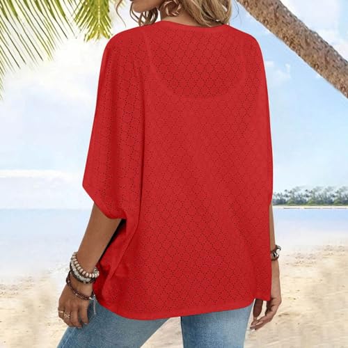 Summer Cardigans for Women Lightweight Kimono Cardigan Short Sleeve Eyelet Loose Fit Beach Wear Casual Cover Up Tops3