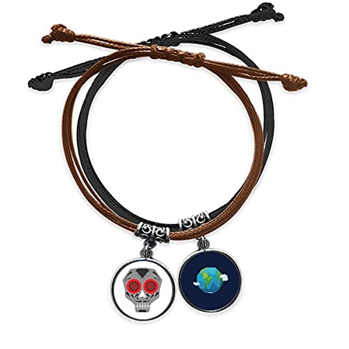 Pulsera de cuerda de cuero de calavera mexicana con ojos rojos, un regalo cultural único