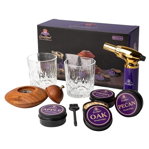 Crown Royal Cocktail Smoking Kit – 10-Piece Smoker Set for Whiskey & Cocktails with Torch, Wood Chips, Smoker Lid, Glasses & Accessories – Premium Gift Set for Men, Bourbon Lovers & Home Bars