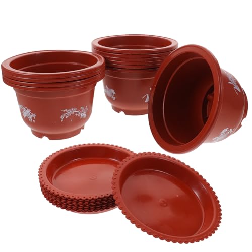 POPETPOP Set da 10 Vasi da Interno Rotondi 148 CM Sottovaso Vaso per Piantare Fiori e Orchidee Fioriera Spessa per Soggiorno Cucina e Scrivania