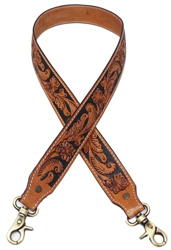 Image of CHALLENGER Western Floral Tooled Leather Replacement Shoulder Purse Guitar Cross Body Strap 115RS-Straps