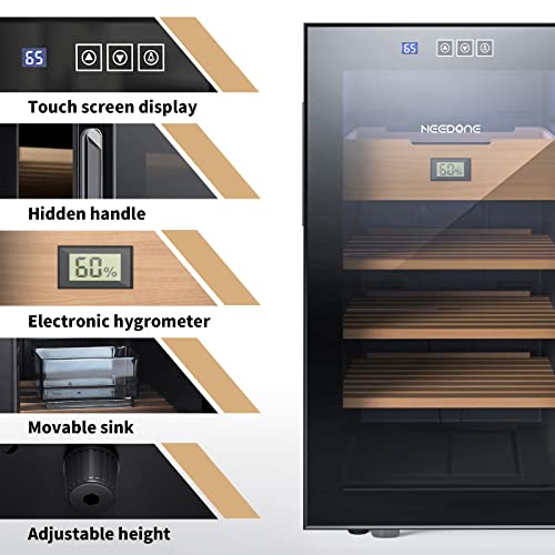 Needone 48L Cooler Humidor, Electronic Humidor Cabinet For 300 Counts Capacity With Spanish Cedar Wood Shelves & Drawer With Hygrometer, Gift For Men, 2 Year Warranty, 1.7 Cu Ft #TOP5