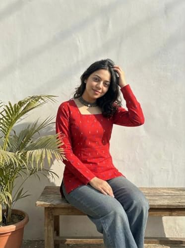 Image of ANNI Designer Cotton Short Kurti for Women | Stylish Kurti | Short Kurti Top | Casual Kurta for Women | Comfortable Cotton Kurtis for Womens