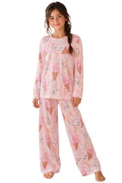 Image of TotzTouch Girls Printed Pyjama Set | Full Sleeve Top with Wide Leg Pyjama Pants | Stylish Cotton Co-Ord Nightwear Set for Kids