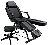 Tattoo Client Chair, Tattoo Bed Table with Rolling Stool, Tattoo Chair for Client w/ Split-Leg Design, Adjustment Facial Bed for Esthetician, Professional Multi-Purpose Spa Salon Tattoo Chair, Black