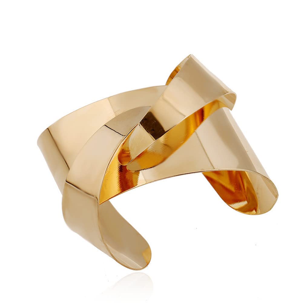 COLORFUL BLING Adjustable Irregular Hollow Out Open Wide Bangle for Women Simple Punk Smooth Chunky Statement Open Bangles