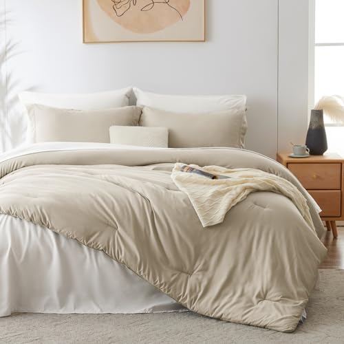 Cozylux Queen Comforter Set Beige And White thumb #1